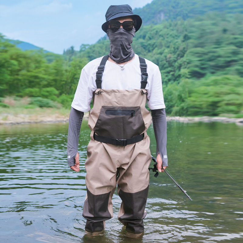 Pantalones de pesca de pecho alto de tela transpirable de tres capas